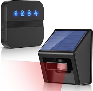 Solar Driveway Alarm, Wireless Motion Sensor Outside Weatherproof 1800FT Long Range Microwave Infrared Motion Detector Home Security Alert System-Monitor & Protect Outside Property