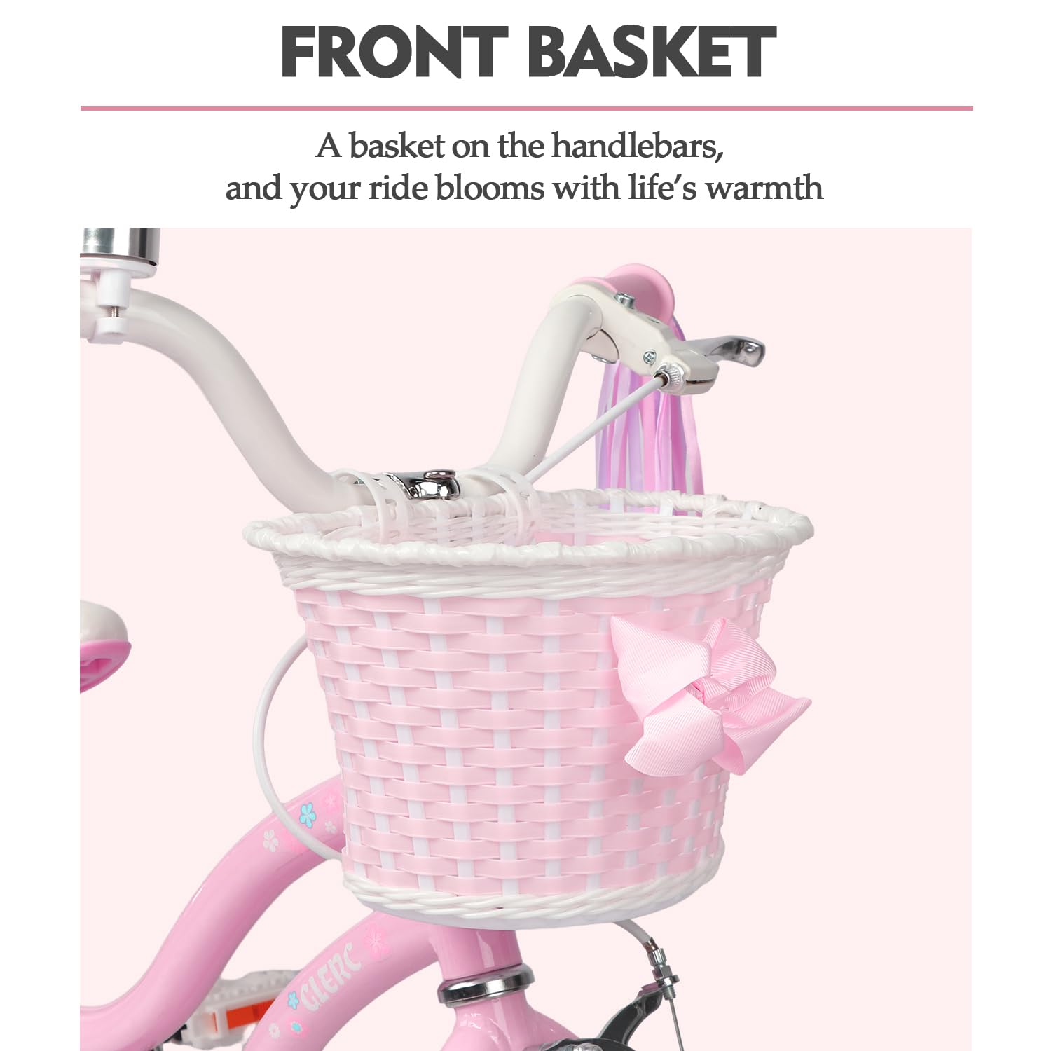 Bicicletta per Bambini 12 Pollici, Stile Principessa con Cestino e Rotelle di Supporto, Rosa