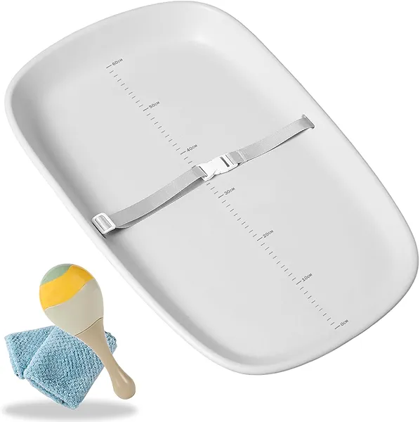 Babylush Wipeable Changing Pad for Dresser,Easy to Clean and Non-Slip Waterproof Changing Pad with Adjustable Safety Strap,Comfortable EVA Foam,27x17 Inch(Grey)
