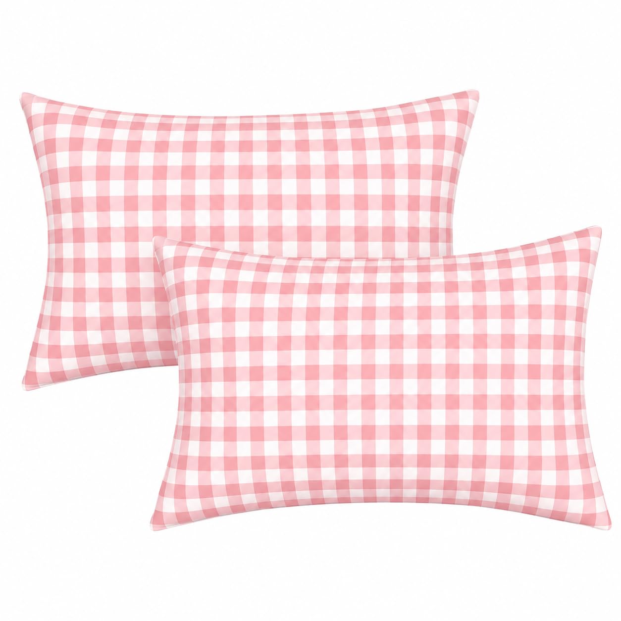 Cotton Pillow Covers Set of 2 | Premium Checkered Gingham Pillow Cases | Soft & Breathable | Standard Size 18 x 27 Inches | Envelope Closure | Fade Resistant (Pink Check)-image-11