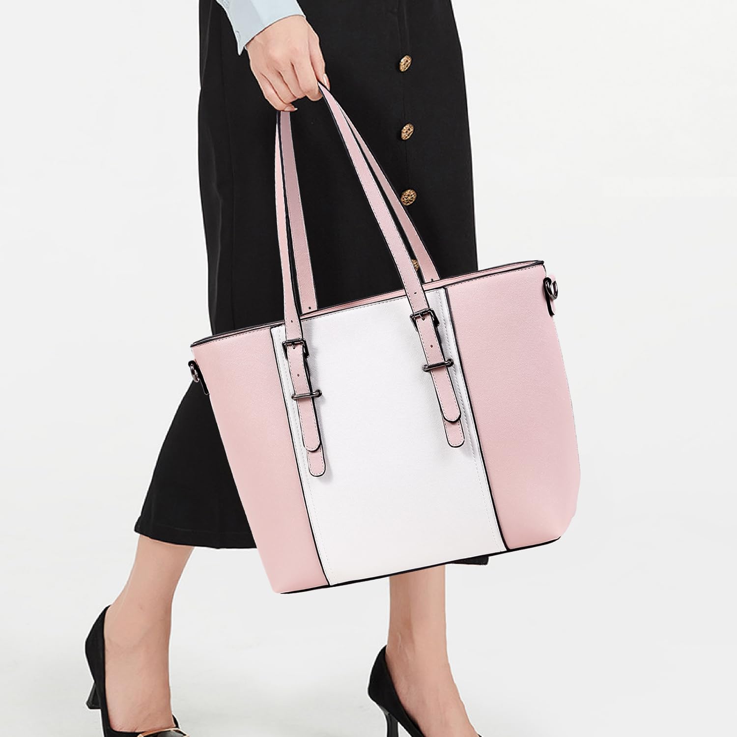 Women Purses and Handbags Tote Shoulder Bag Top Handle Satchel Bags for Ladies (Light Pink/White)