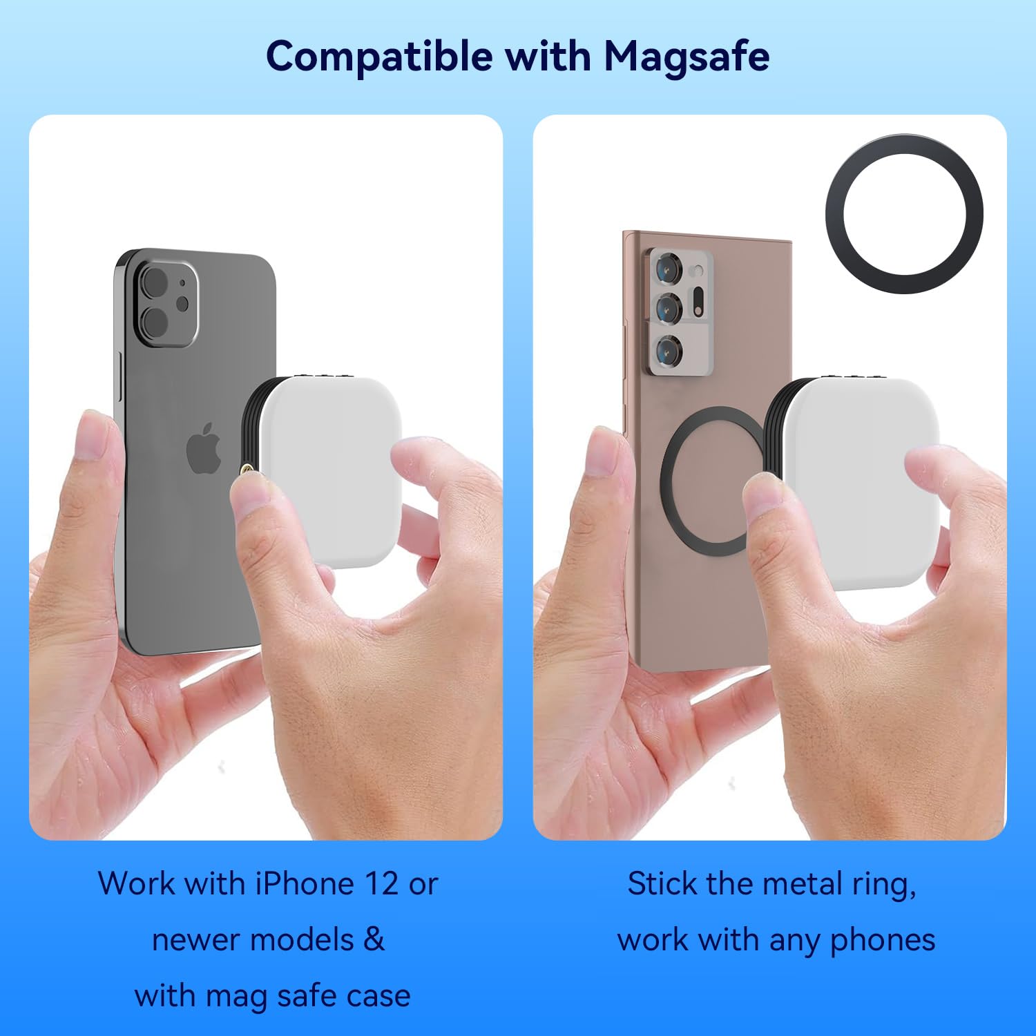 Mionondi Mini magnetyczna lampka do selfie do telefonu, klips na światło, kompatybilna z iPhone'em Magsafe, kieszonkowa lampka do tabletu, laptopa, komputera, powiększenia, rozmowy wideo, TikTok,