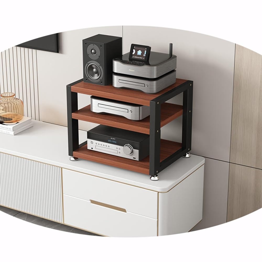 HAEKEBC 3 Tier Desktop Amplifier HiFi Rack AV Media Stand Wood Shelf Stereo Rack Corner Audio Tower Office Entertainment Stereo Component Cabinet(Teak,3 Tier)