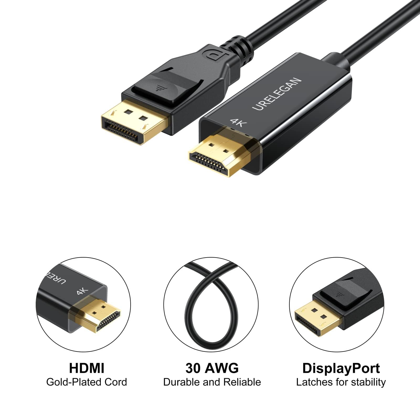 Lot de 10 câbles DisplayPort vers HDMI 4K 4K DP vers HDMI HDTV - Port d'affichage unidirectionnel vers HDMI compatible avec TV, Dell, moniteur, projecteur, bureau, AMD, Lenovo, HP, ThinkPad et plus