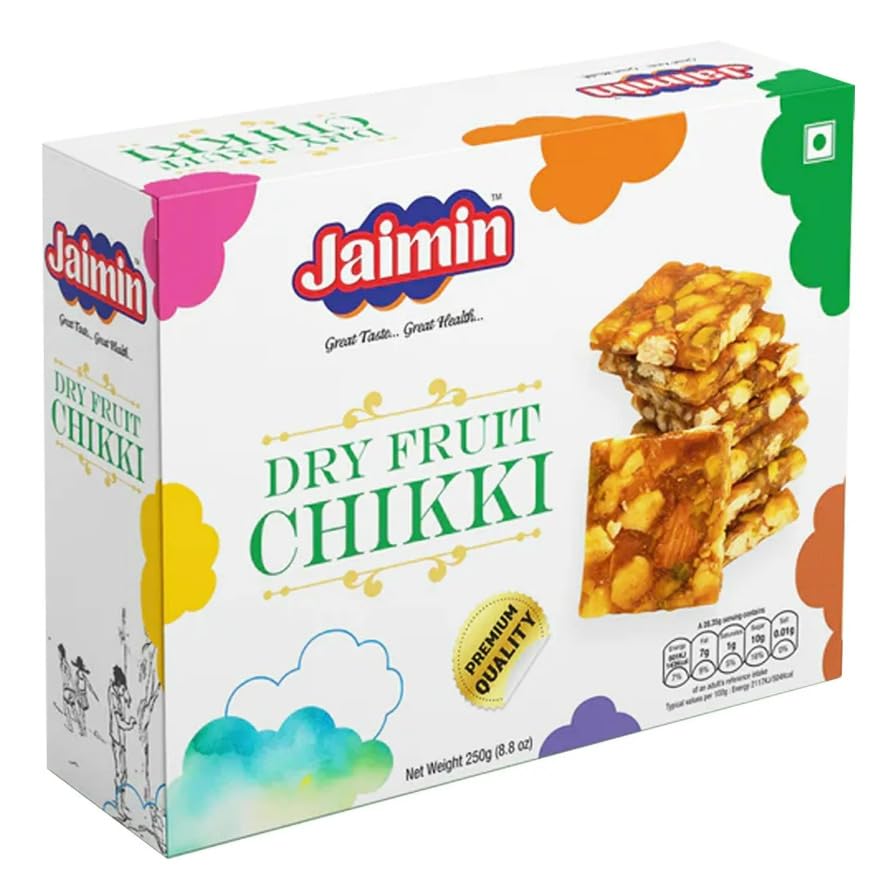 Lilys Dry Fruit Chikki,Great taste, Great health,Made with Cashew Nuts, Almond, Pistachio, Sugar & Liquid Glucose. 100g Box