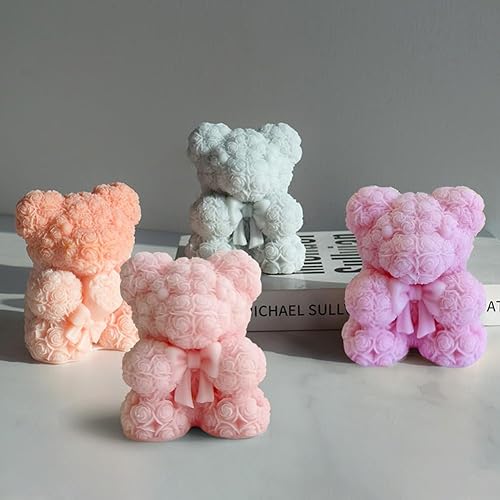 Miniatura 8 de Midnadiy Molde de silicona de oso de rosas, molde de vela de oso 3D, moldes de resina de oso de peluche para jabones hechos a mano, velas