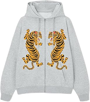 Nicoxijia Women Y2K Hoodie Zip Up Sweatshirt Tiger Graphic