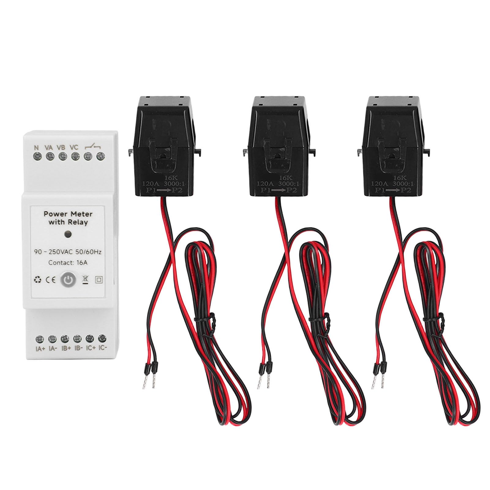 Eujgoov Monitor Energii WiFi, 3-fazowy, 4-przewodowy Inteligentny Licznik Zużycia Energii Elektrycznej ABS z 3 Zaciskami CT 120A, Dwukierunkowy Monitoring Aplikacji w Czasie Rzeczywistym Sterowanie