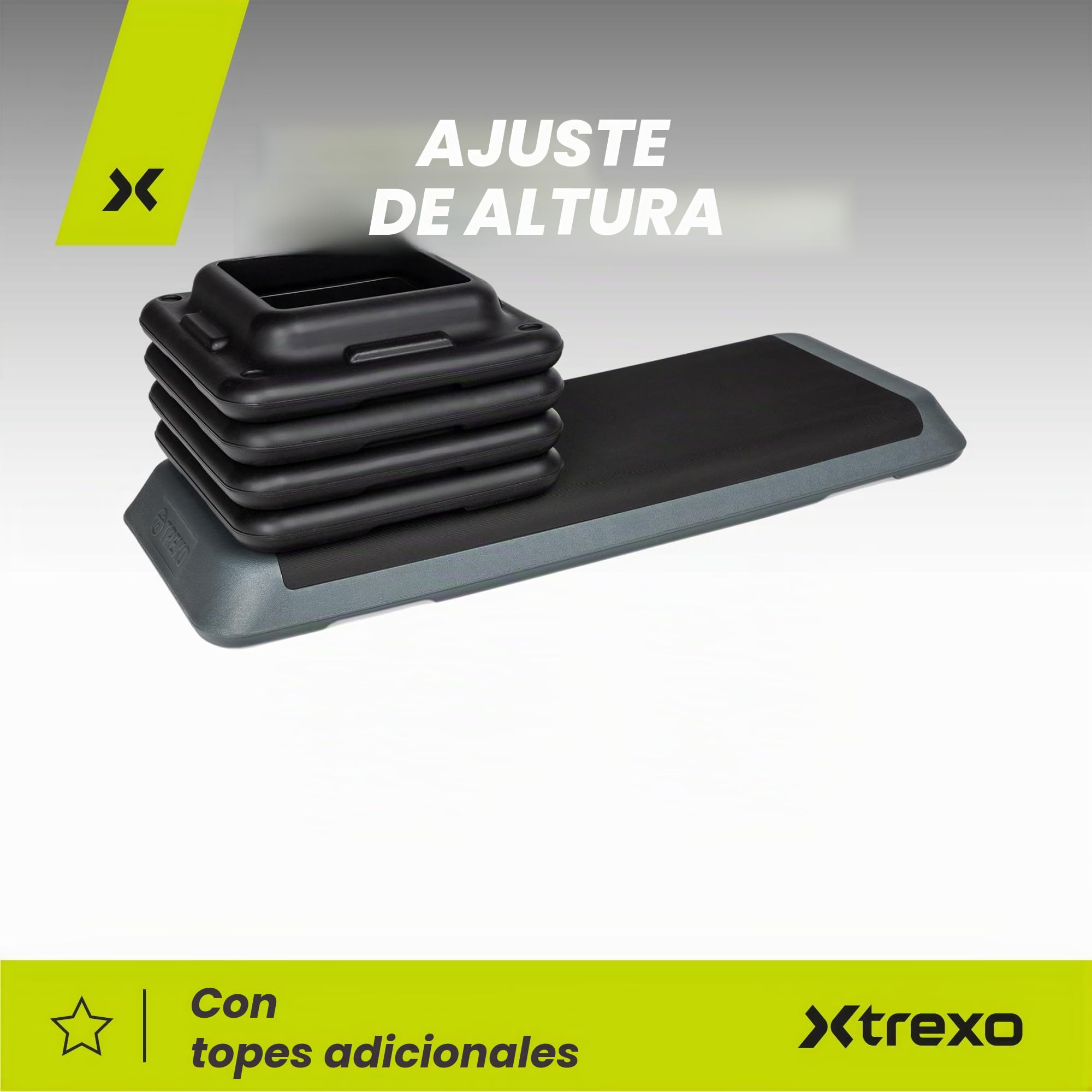 TREXO Aerobic Step para Ejercicios Cardio Fitness Altura Ajustable 10-15-20 cm Superficie Grande 109 x 41 cm Materiales Duraderos de Alta Calidad Entrenamiento Hasta 250 kg VERDE|NARANJA|MORADO