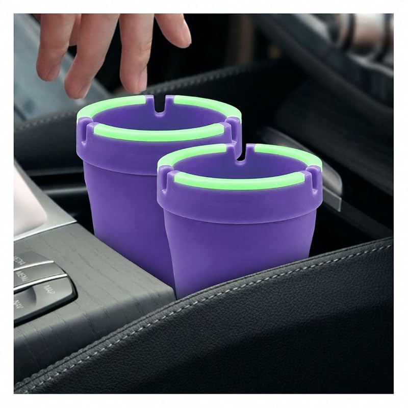 Kit com 2 Cinzeiros Automotivos com Tampa GAOLAOSY, Portáteis, em PP, Roxo