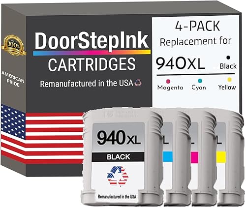 DoorStepInk Cartuchos de tinta remanufacturados en los Estados Unidos para 940XL C4906 1 negro, 940XL C4907 1 cian, 940XL C4908 1 magenta y 940XL