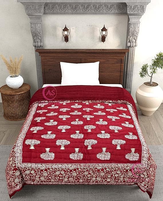 Image of Jaipuri Cotton Razai Double Bed Quilt - Soft AC Floral Print for Winter (Design 6, Single Bed)
