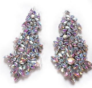 1 Pair Diamonds Hot Fix Applique,Hand-Made Rhinestone Appliques with Adhesive Backing for Bridal Gowns,Belts,Shoes,Veils,Bouquets & Fashion Accessories (AB Color-1)