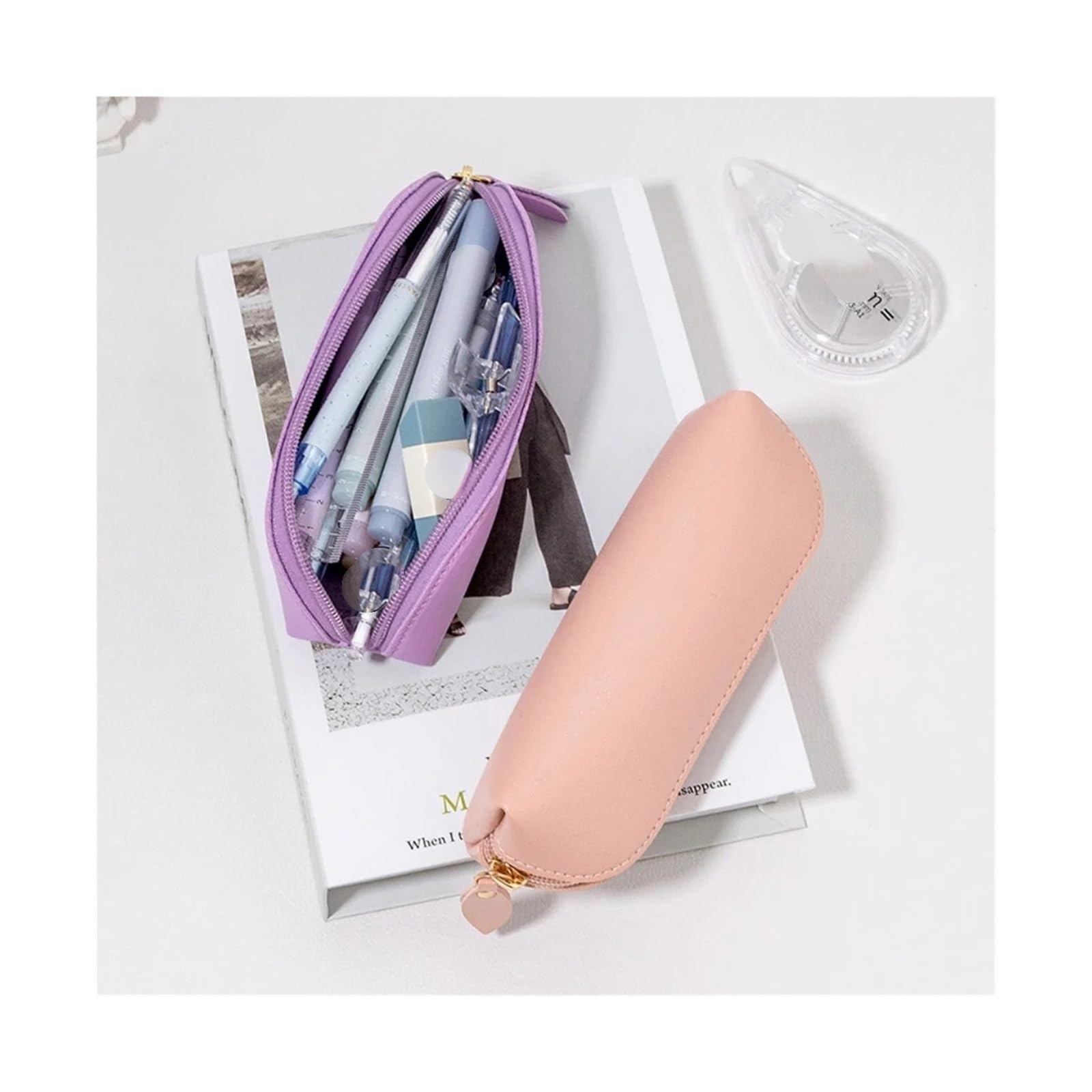 1 portapenne in pelle PU for l'ufficio scolastico | Impermeabile, tinta unita, grande capacità, cuciture pulite, leggero, portatile(Purple)