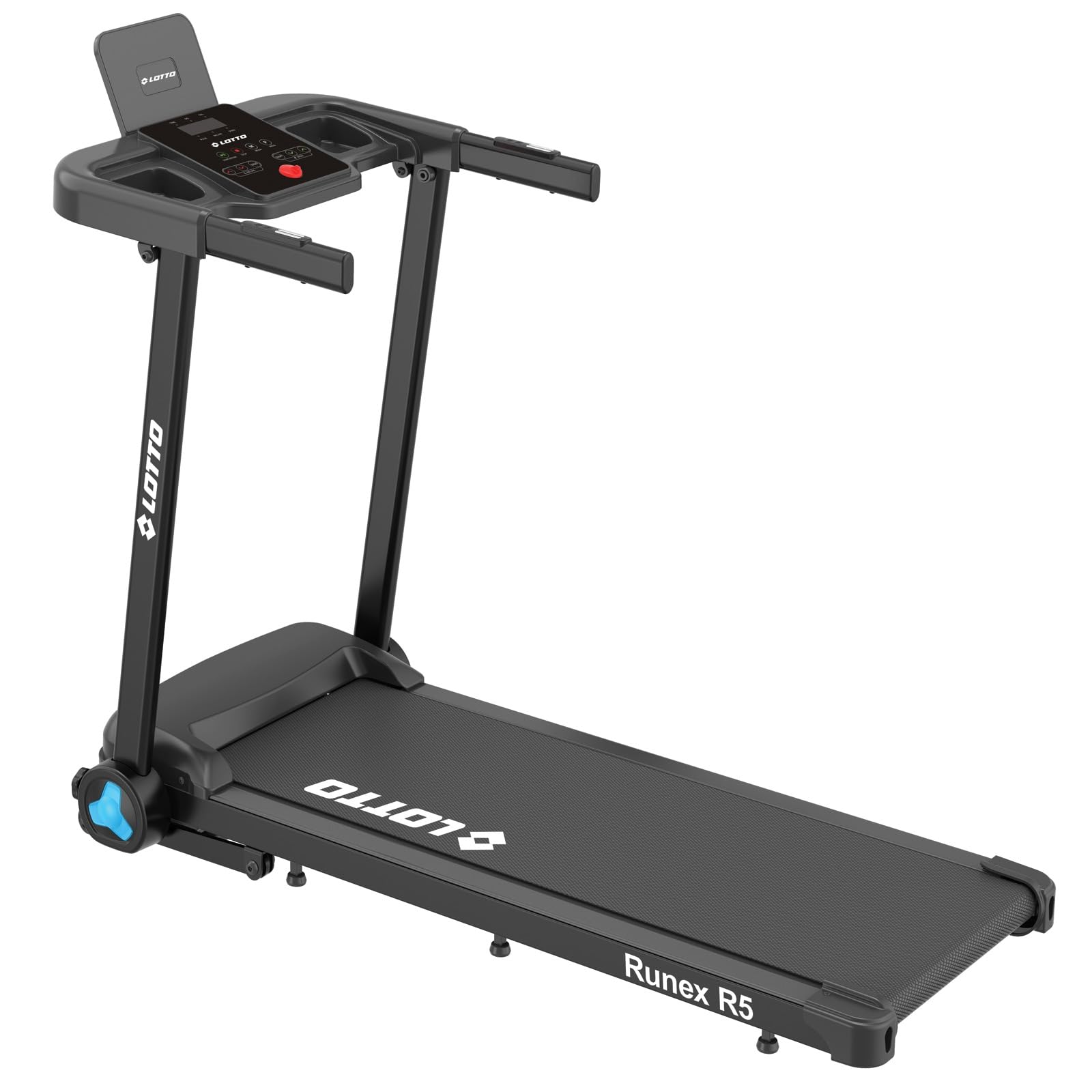 Cinta de Correr Eléctrica Lotto Runex R5, Motor 2 HP, Velocidad 1-8 km/h, Inclinación Automática 10 Niveles, Superficie 105x40 cm, Bluetooth FitShow/Kinomap/Zwift, Plegable, Máx. 100 kg