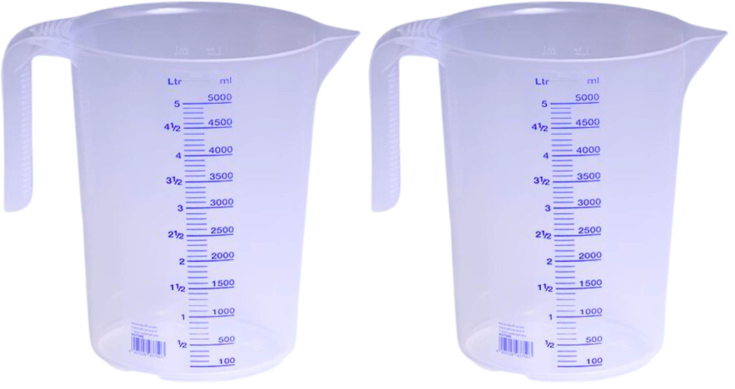 Jarra graduada Hünersdorff de 5.000 ml en PP transparente con asa abierta (Paquete de 2)