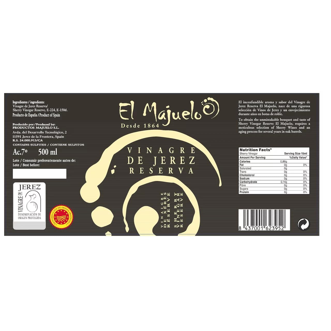 EL MAJUELO Sherryessig Reserva Geschützte Ursprungsbezeichnung 500 ml 6er Pack