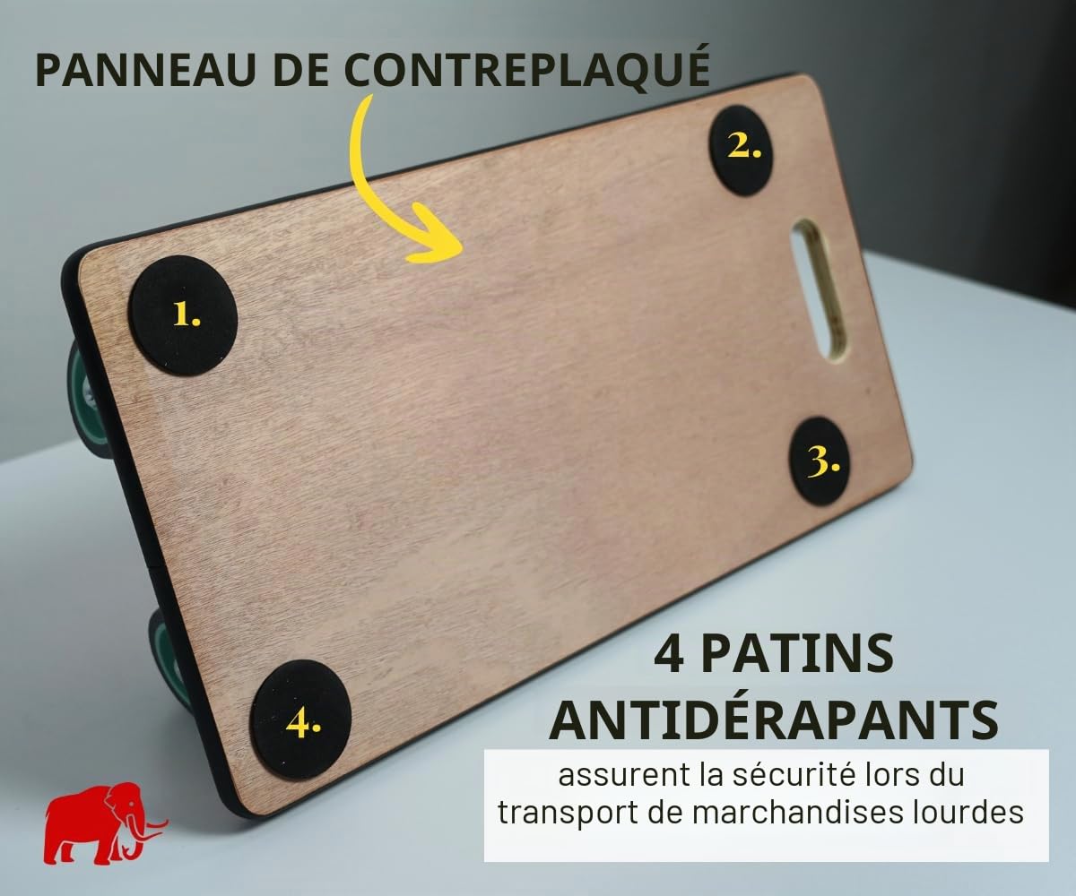 PROREGAL Profi Plateau Roulant Hercules Charge Lourde 30x60cm Capacité de Charge 200kg 4 roulettes en Caoutchouc & poignée Contreplaqué 2 pièces pour Meuble, Plante & demenagement