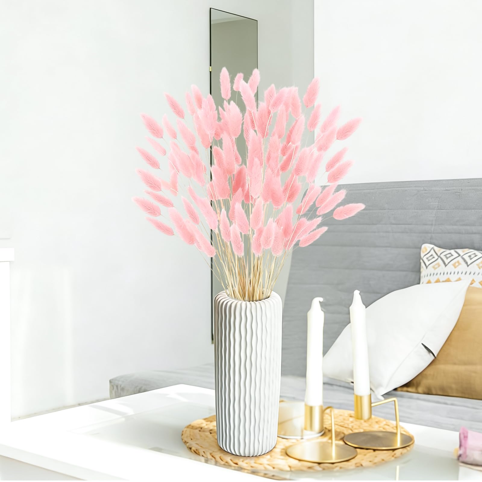 120 Pcs Natürliche Trockenblumen Pampasgras Getrocknet Blumen Klein Pampas Gras Pampasgras Trockenblumen Schilfgras für Hochzeit Hause Party Wedding Büro Fotografie Vase Deko Rosa