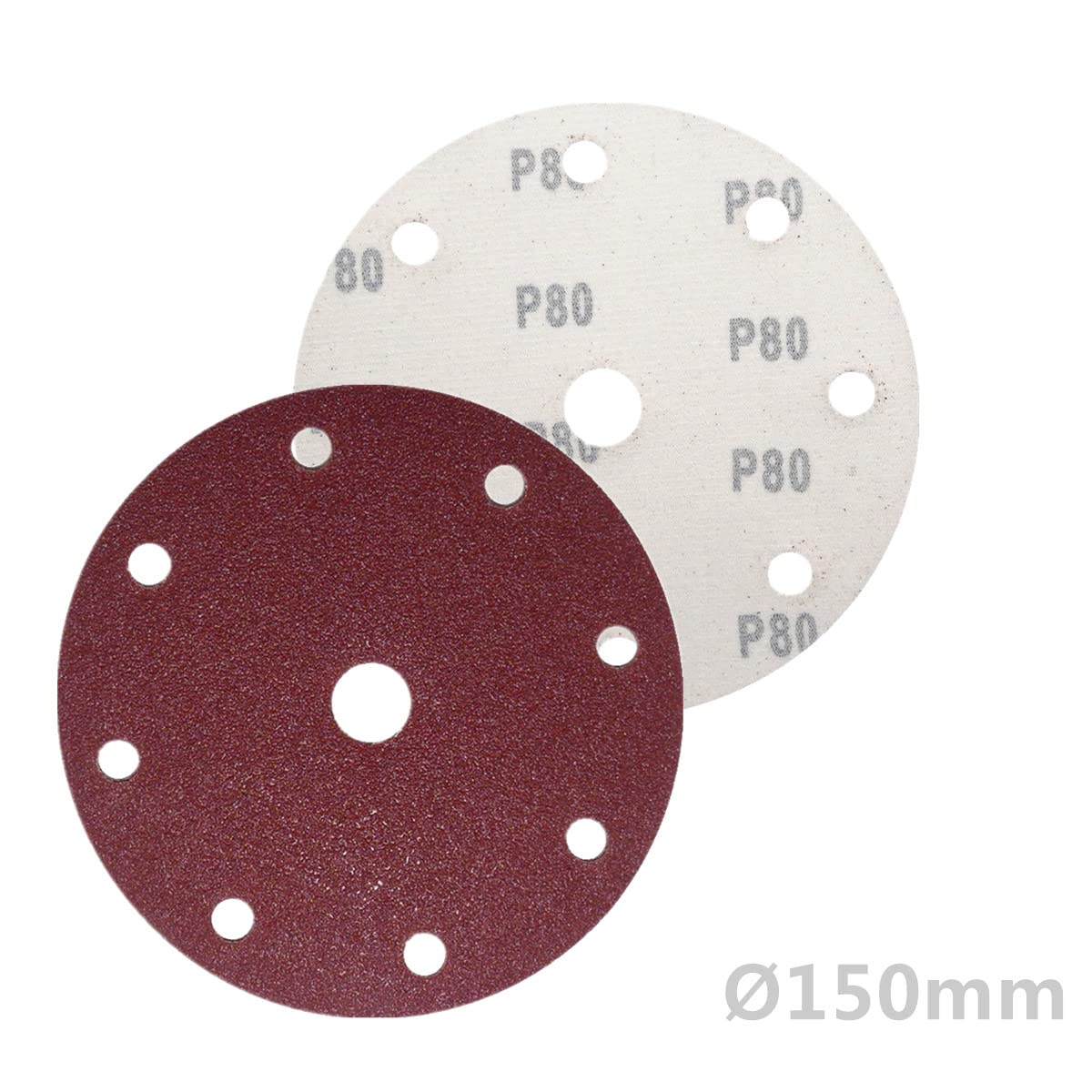 Lot de 25 disques abrasifs auto-agrippants Ø 150 mm 9 trous Grain P80 Disques abrasifs excentriques BOHRFUX