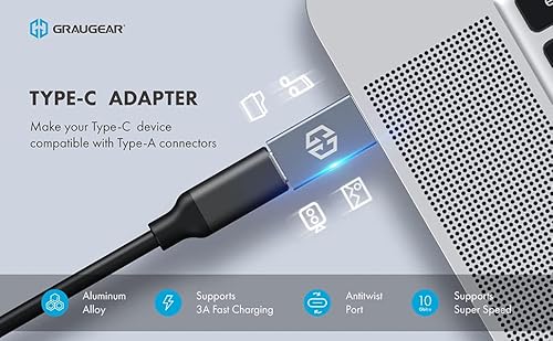 GRAUGEAR | USB-C zu USB Adapter | Double Sides USB-C | 10 Gbit/s Datenübertragung USB 3.2 Gen 2 | Type-C Buchse zu Type-A Stecker | USB auf USB-C USB 3.1 Gen2