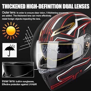 Modular Flip-Up Motorcycle Full Face Helmets with Cat Ears DOT Approved Modular Dual Visor Flip up Motorcycle Helmets, Lightweight Design, Motorbike Crash Helmet for Unisex Adults