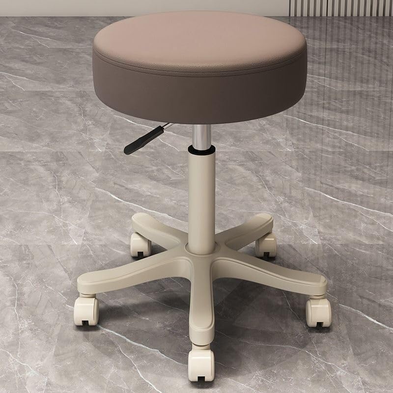 Tabouret de bar réglable en faux cuir marron café avec roulettes et cadre métal pour îlot