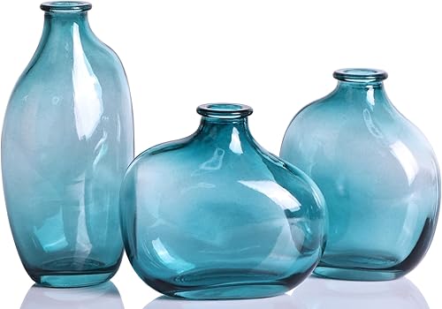 Juego de 3 jarrones de cristal verde, moderno jarrón pequeño decorativo de flores frescas para el hogar, centro de mesa, boda, fiesta, oficina,