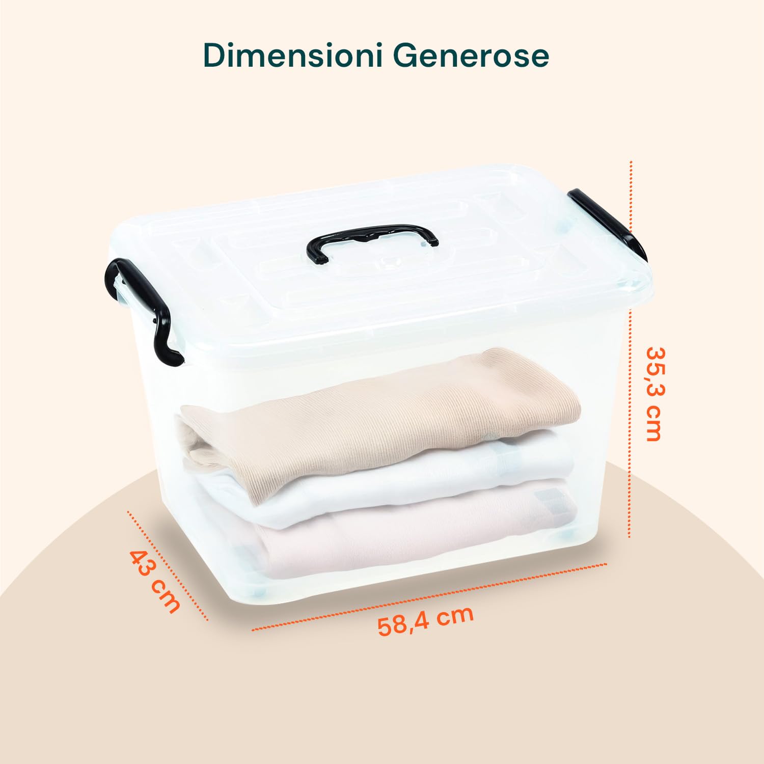 Wintem Contenitore Plastica 65L con Coperchio e Ruote Trasparente – Scatola Grande per Armadio e Organizzazione