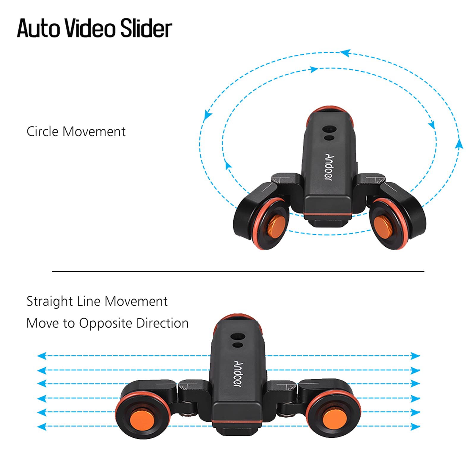 Camera o Dolly Slider Kit avec 3 roues Auto Dolly Car 3 vitesses réglables + 60cm / 23.6in Track Rail Camera Slider + Adaptateur rotule flexible avec télécommande pour caméscope