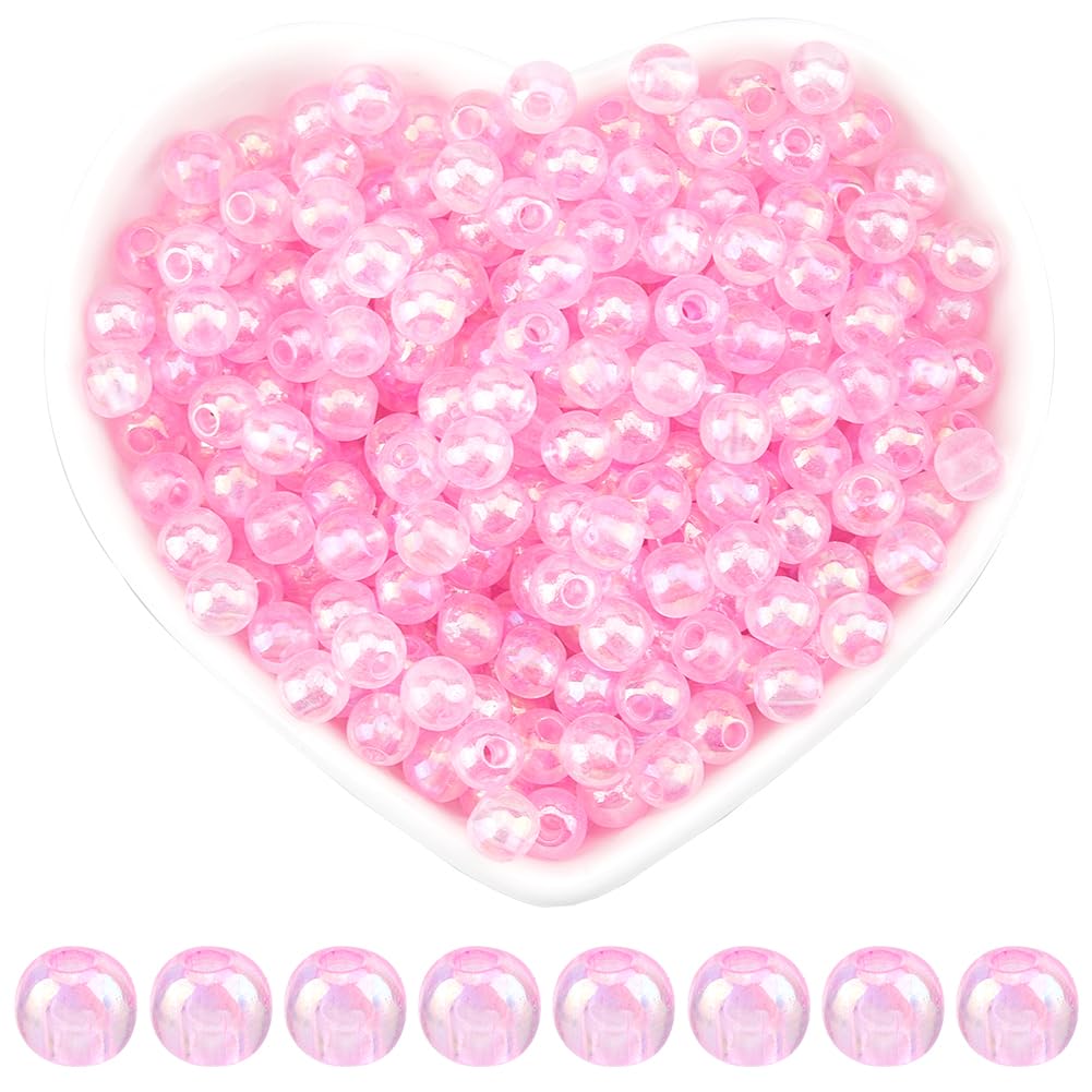 SOFPLATE 1000Pcs Transparent Pink Beads 6mm Ball Bead Acrylic Small Smooth Round AB Color Pearl Pink Loose Spacer Beads for Jewellery Making Bracelets Necklaces Earrings Supplies DIY Crafts Beginners