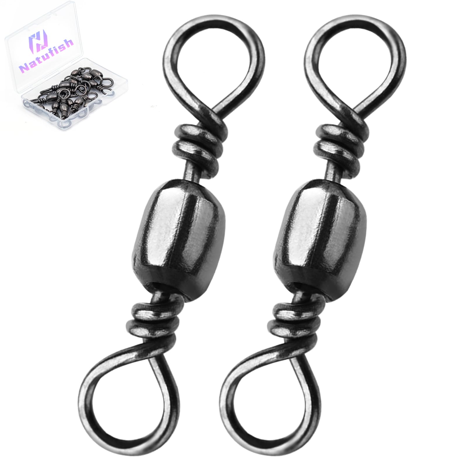 Natufish Fishing Barrel Swivels 50Pcs Solid Ring Rolling Swivel Connector(Size 6#)