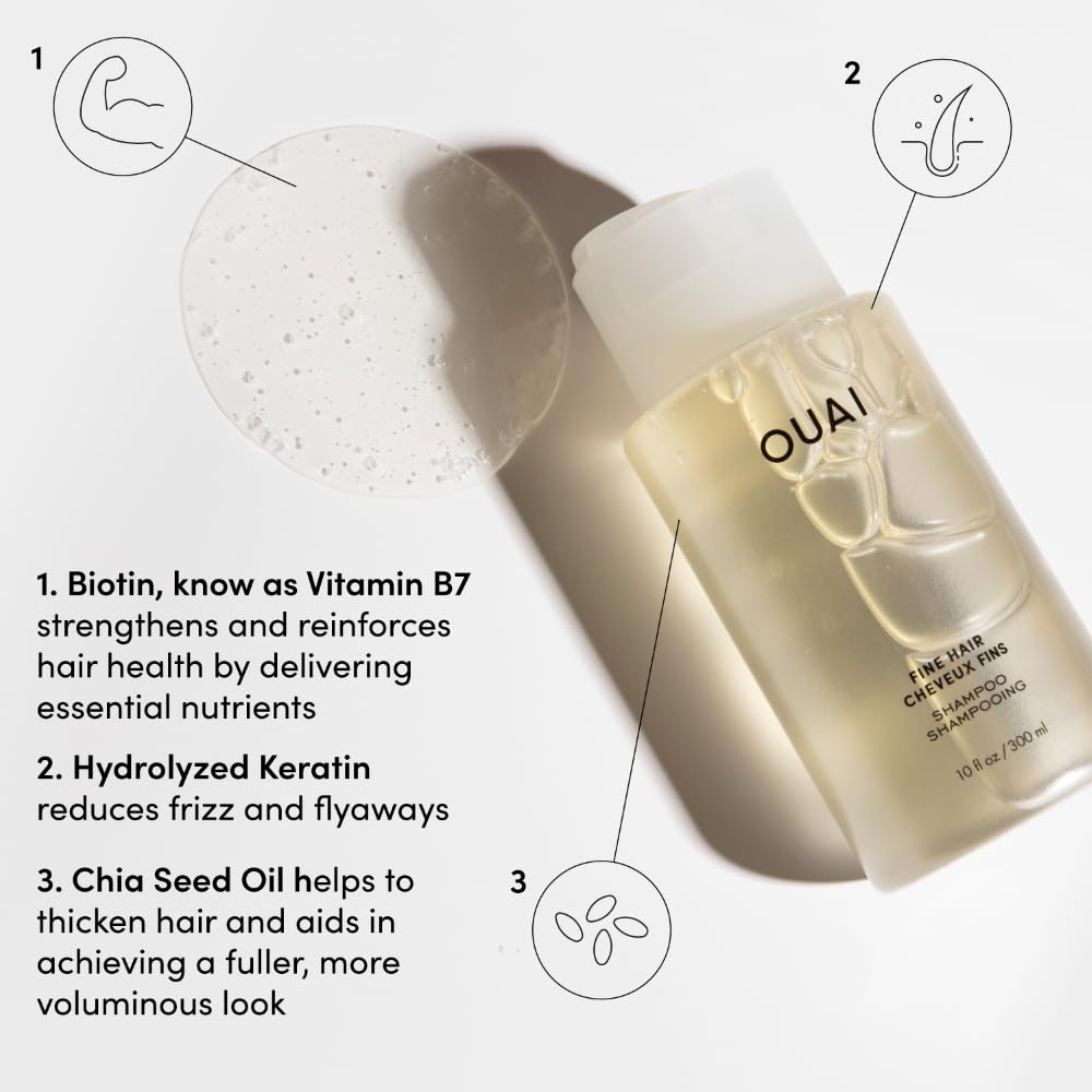 OUAI Fine Hair Shampoo & Conditioner Set, Travel Size - Volumizing Shampoo & Conditioner - With Strengthening Keratin, Biotin & Chia Seed Oil - Sulfate, Paraben & Phthalate Free (3 Oz)