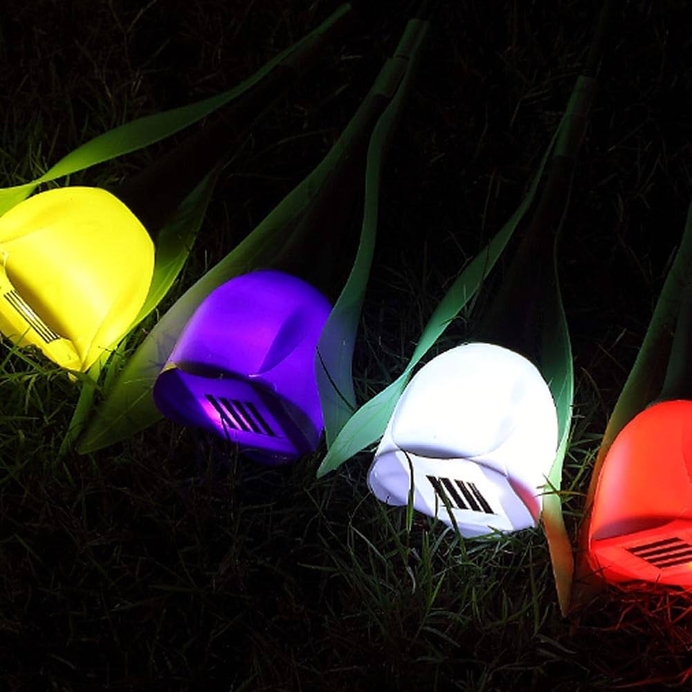 12個セット　チューリップ　LEDライト　ソーラーパネル　橙色オレンジ花 12個セット チューリップ LEDライト ソーラーパネル 橙色