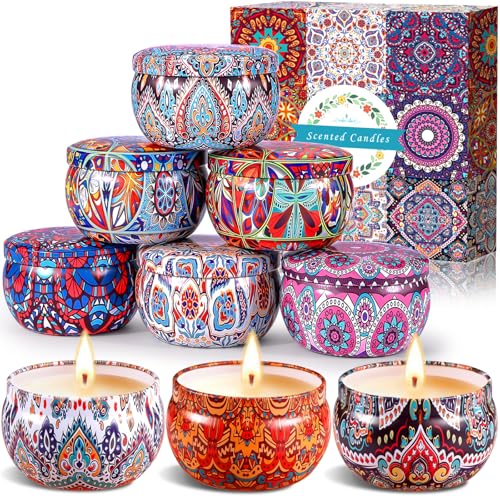 ZPQAODI 9 peças velas aromáticas, conjunto de presentes de velas perfumadas, vela cromada presente de velas de aromaterapia, cera de soja natural velas, decorativas vela de viagem para ioga casa de