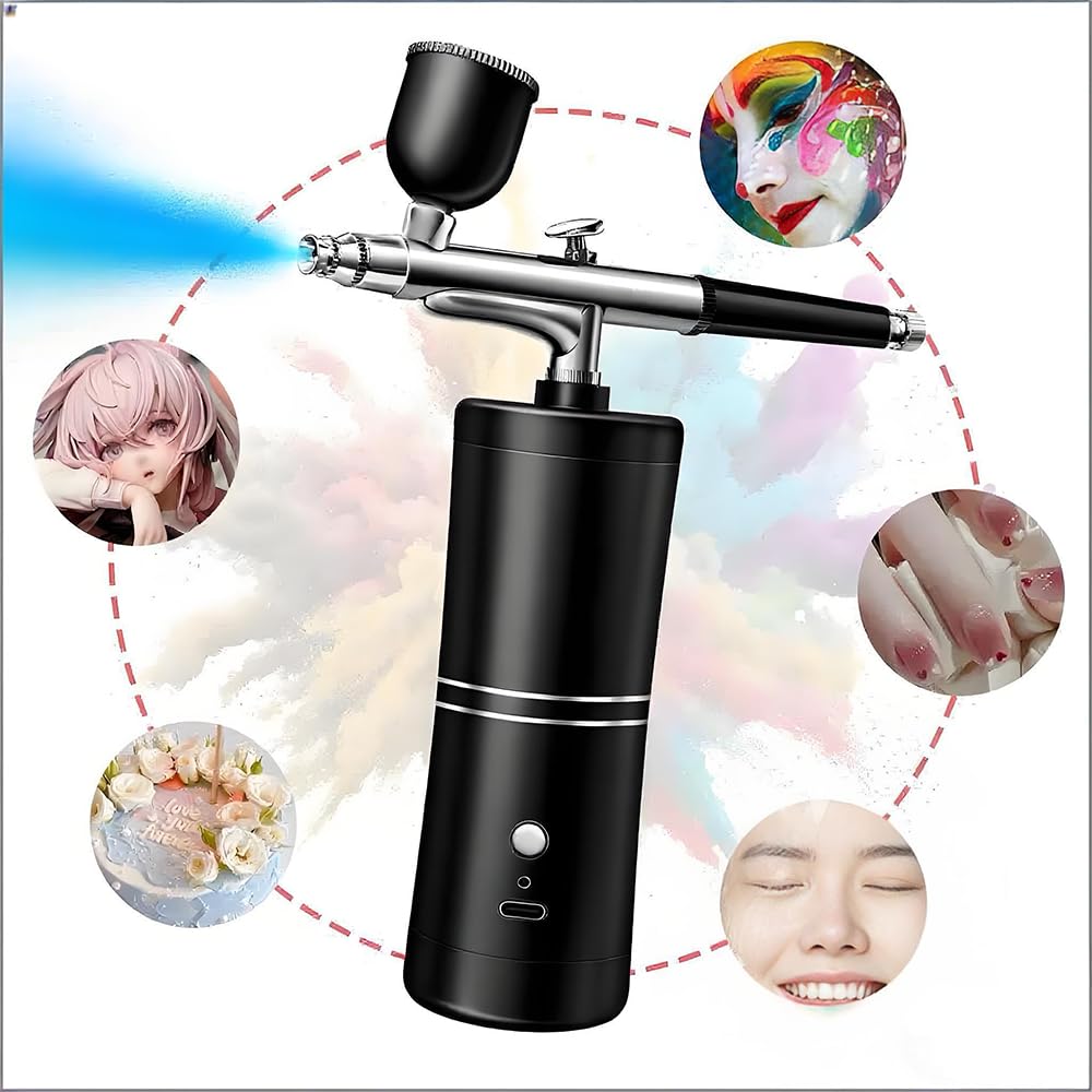 Set aerografo senza fili con compressore – pistola aerografo portatile per decorazione torta nail design tatuaggi per modellare e dipingere il viso