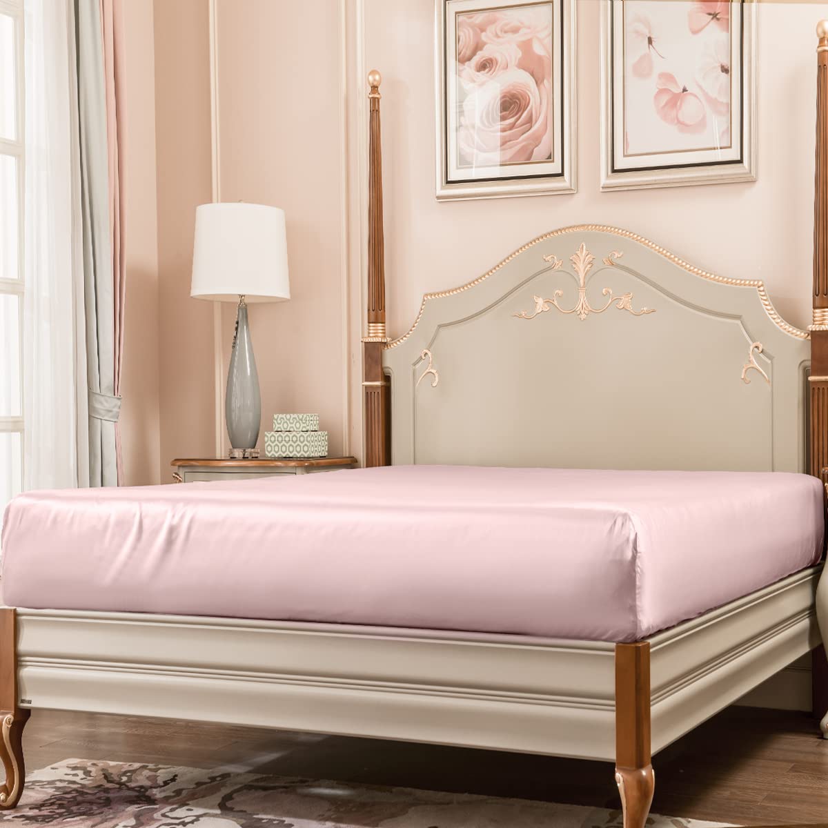 PROMEED Silk Sheet Fitted with 16 Inch Deep Pocket, Oeko-Tex Certified Grade 6A 22 Momme Mulberry Silk Bed Sheets (Pink, California King)