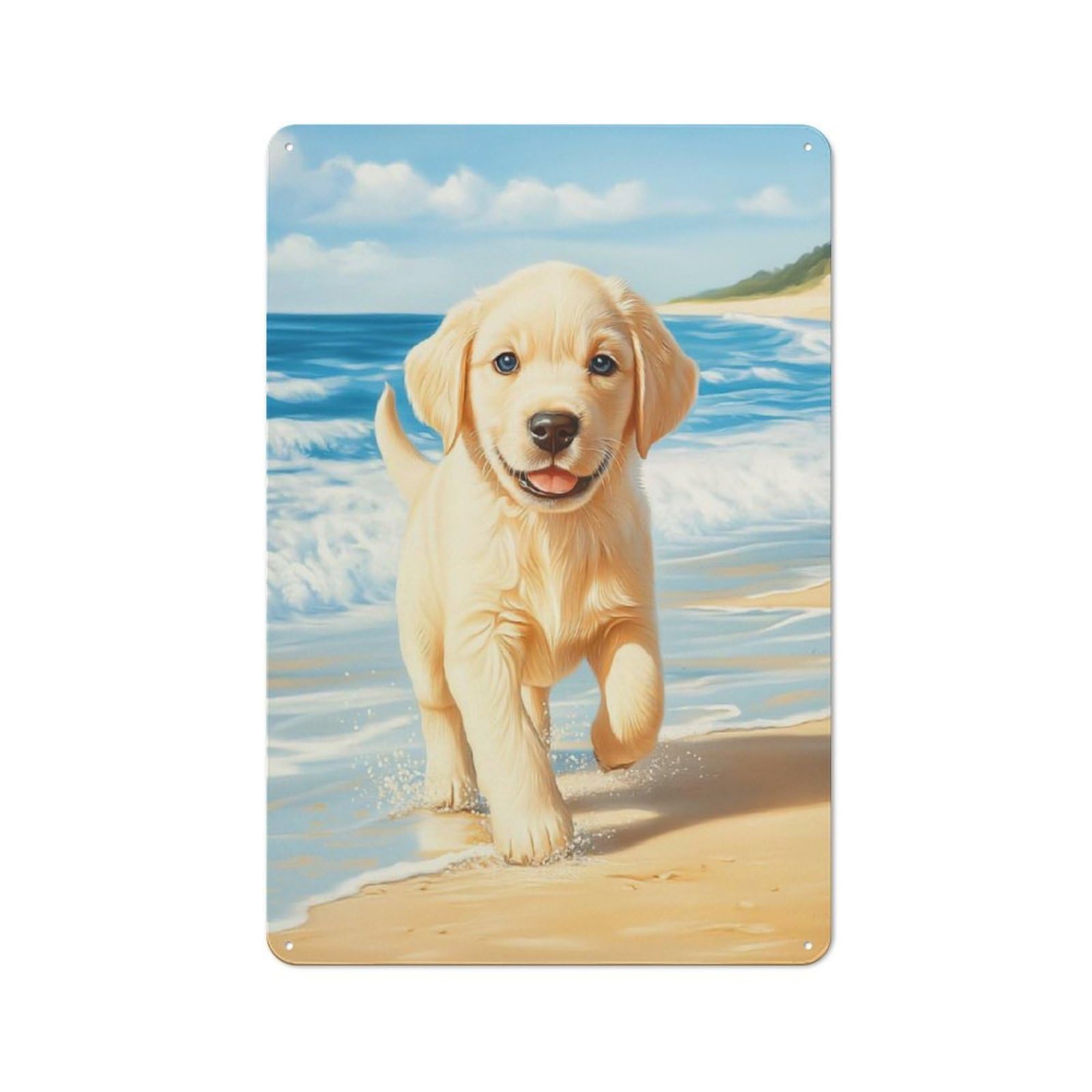 Labrador Retriever Puppy on Beach Rustic Metal Wall Sign 30x20cm for Kitchen Or Home Bar, Suited to Home Bar Enthusiasts