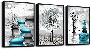 Black Framed Canvas Wall Art for Living Room Wall Decor for Bedroom Blue Abstract Wall Pictures Bathroom Black and White Paintings Office Decoration Modern Home Decor 3 Piece Framed Art Prints