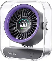 Basike Ventilador de Mesa Mini com Display Digital, 100 Níveis de Velocidade Portátil Bateria 5000mAh de 7h, Anjo Ajustável 60°, Silencioso para Casa, Escritório e Viagens (Roxo)
