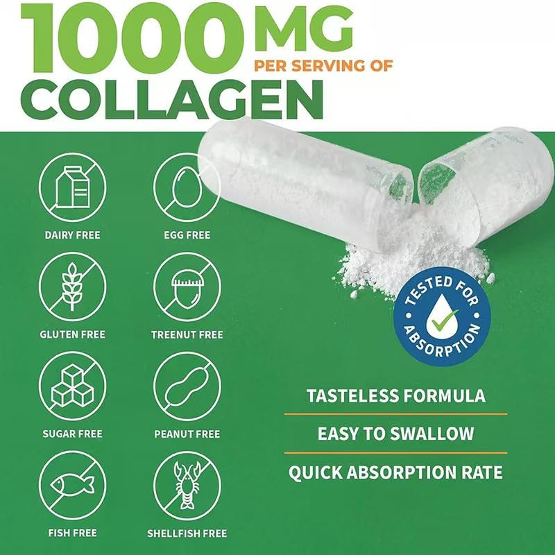 Hydrolysierte Kollagenproteinkapseln – für Frauen und Männer | Multi-Kollagen-Kapseln mit Peptiden für Haut, Falten, Haare, Nägel, Gelenke, Erholung