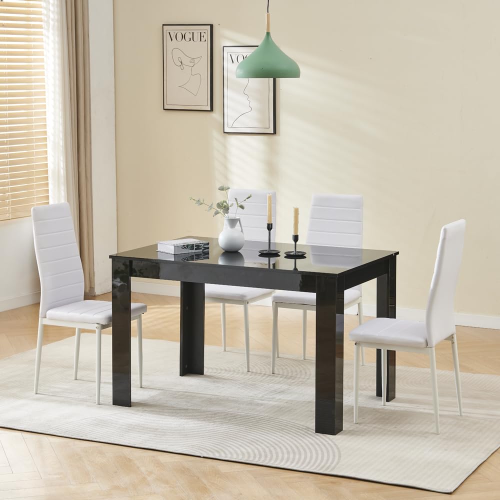 Menaka Modern Wooden Dining Room Table and Chairs Set of 4 for Small Space, 5 Pieces Rectangular Kitchen Table with 4 Chairs (110cm black table and 4 black leather chairs#1) — view 40