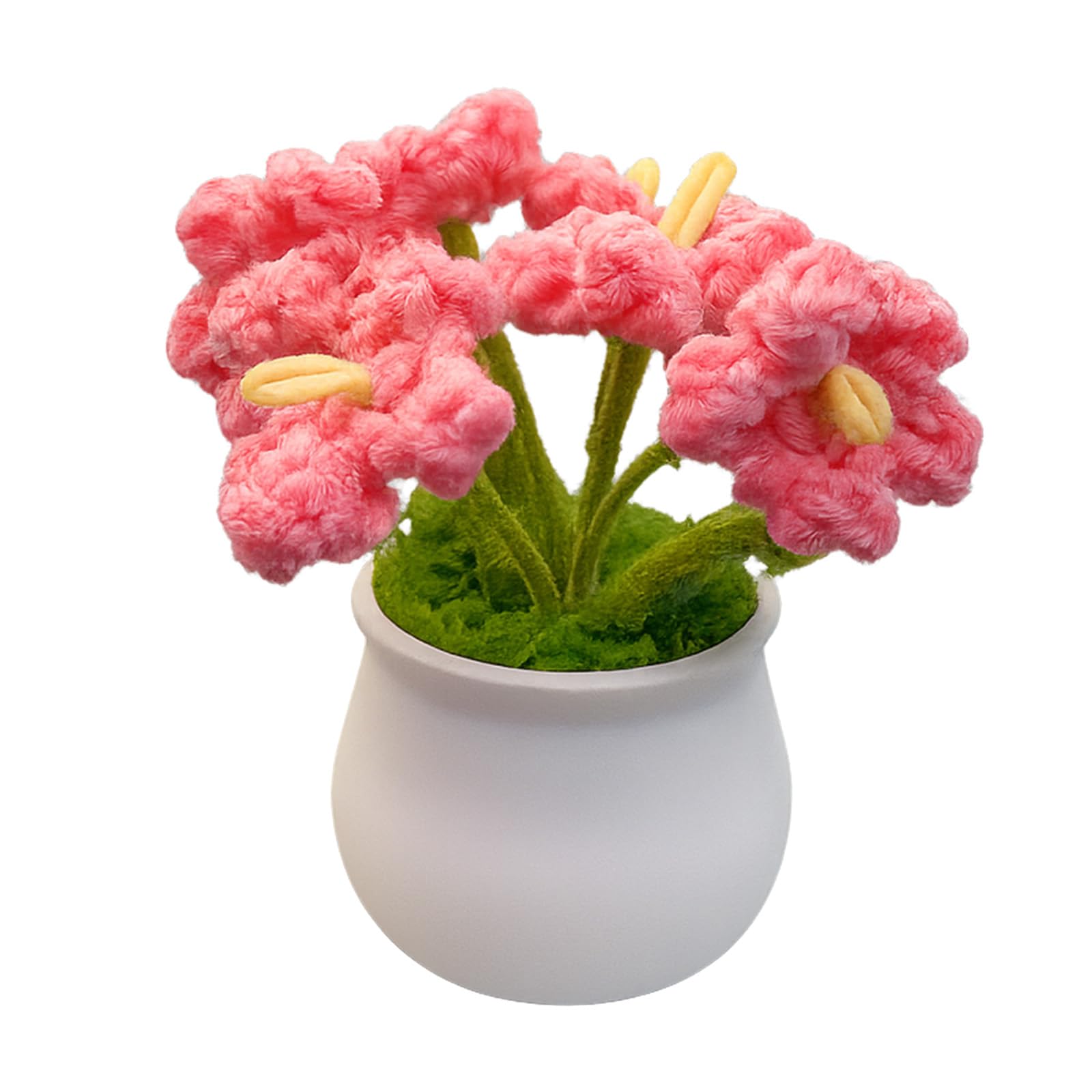 FUG Handmade Crochet Flower Bouquet, Artificial Knitted Potted Plants for Home Office Table Decor (Pink)