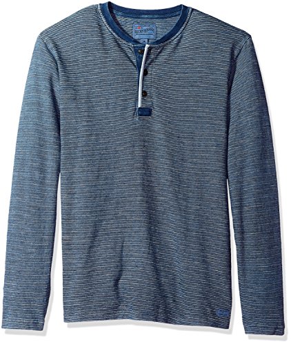 Lucky Brand Men's Casual Long Sleeve 3 Button Henley T Shirt, Indigo, L