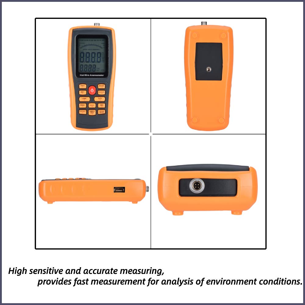 GM8903 Anémomètre LCD Numérique Portable, Jauge de Température du Vent à Fil Chaud pour Activités de Plein Air Telles que Modèles Réduits d'Aéronefs, Voile, Surf, Glissement à la Main, Tir