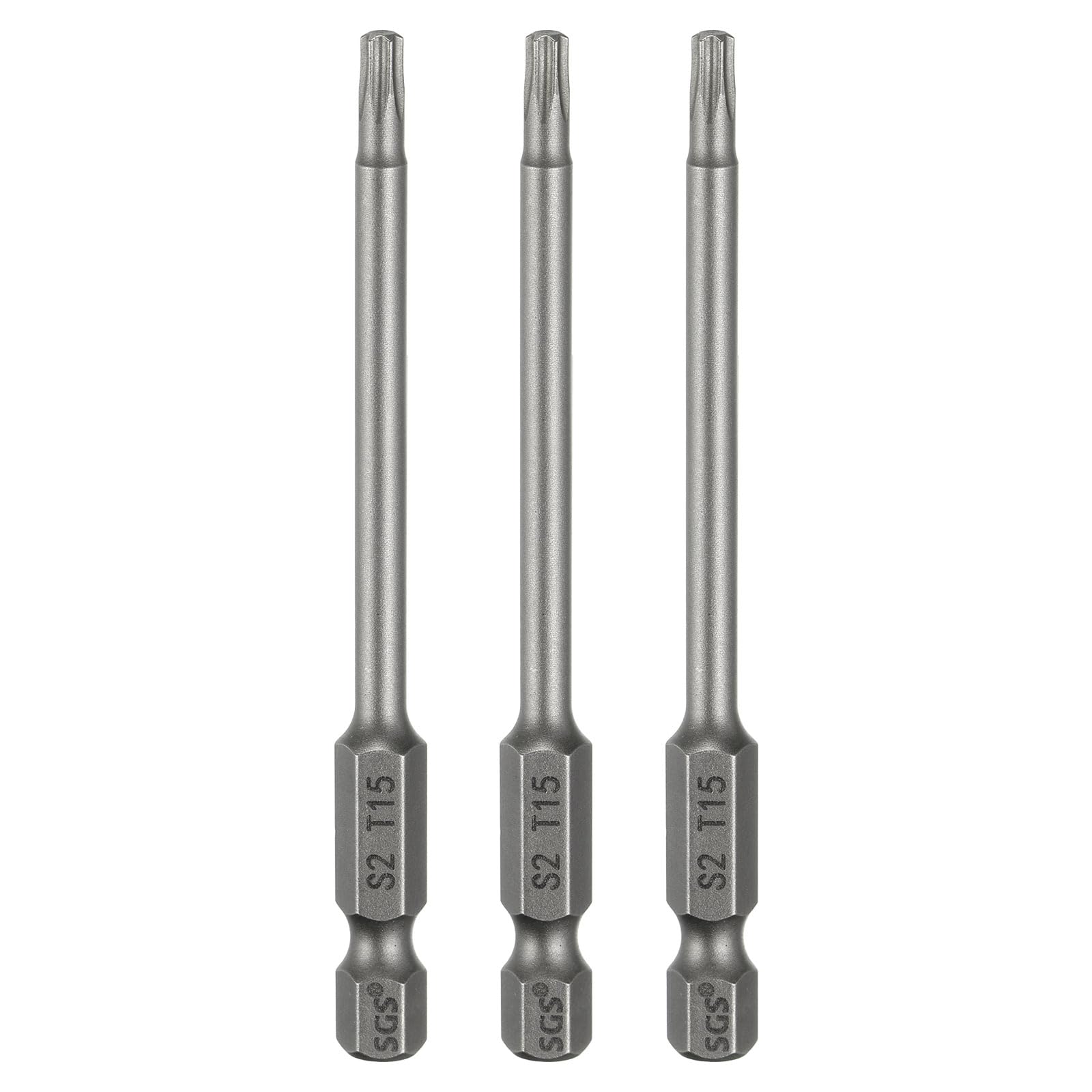 sourcing map 3pcs T15 Torx Head Screwdriver Bit 1/4" Hex Shank 3.15" (80mm) Long Magnetic No Hole Tip Tamper Proof 6 Point Star Screw Driver Drill Bits S2 Steel Industrial Power Screwdrivers