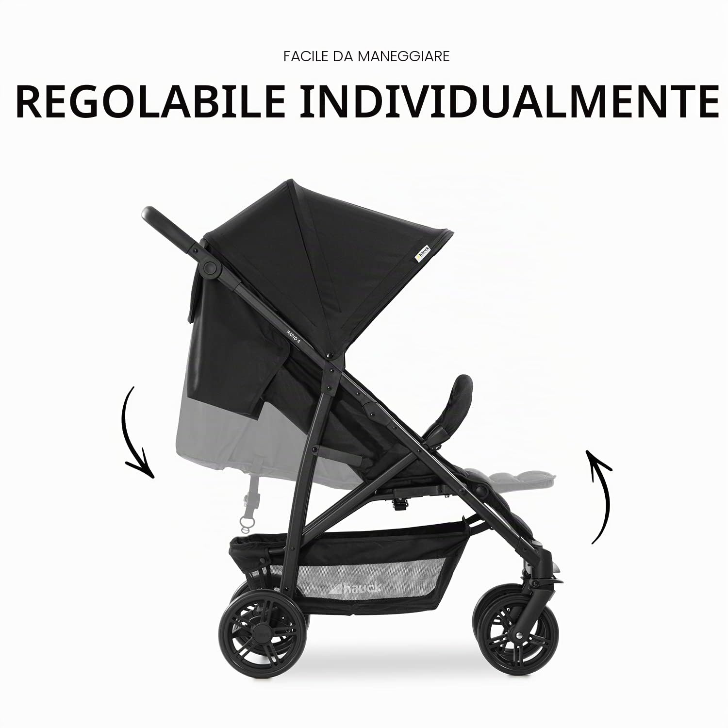 Hauck Rapid 4 Nero Passeggino fino a 22 kg Ruote Antiforatura Pieghevole