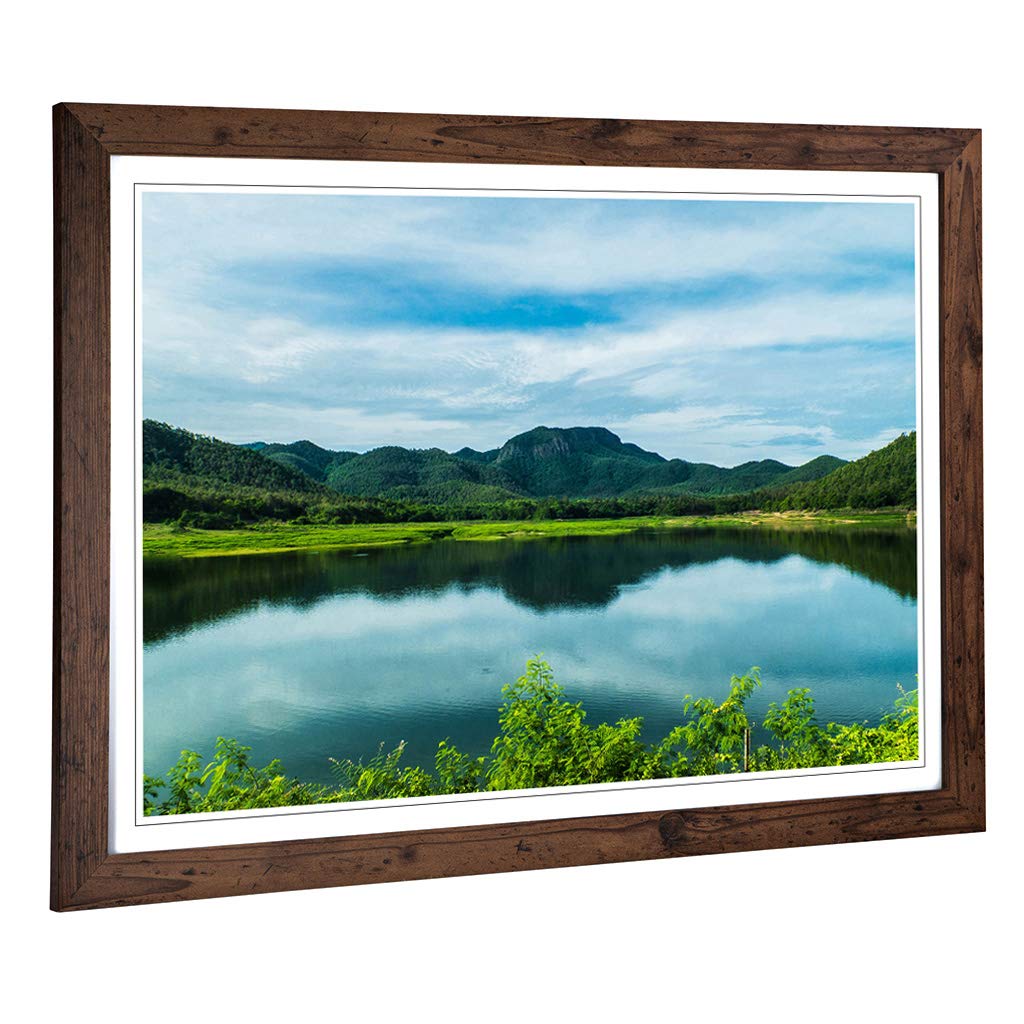 Big Box Art Framed Print of Landscape Thailand Lake & Mountain Design | Wall Art Picture | Home Decor for Kitchen, Living Room, Bedroom, Hallway, Walnut, A2 / 24.5x18 Inch / 62x45cm