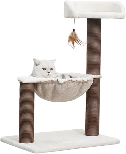 Catry Árbol de gato con juguete de plumas diseño acogedor de hamaca para gatos para descansar a los gatos les encanta reclinarse perezosamente