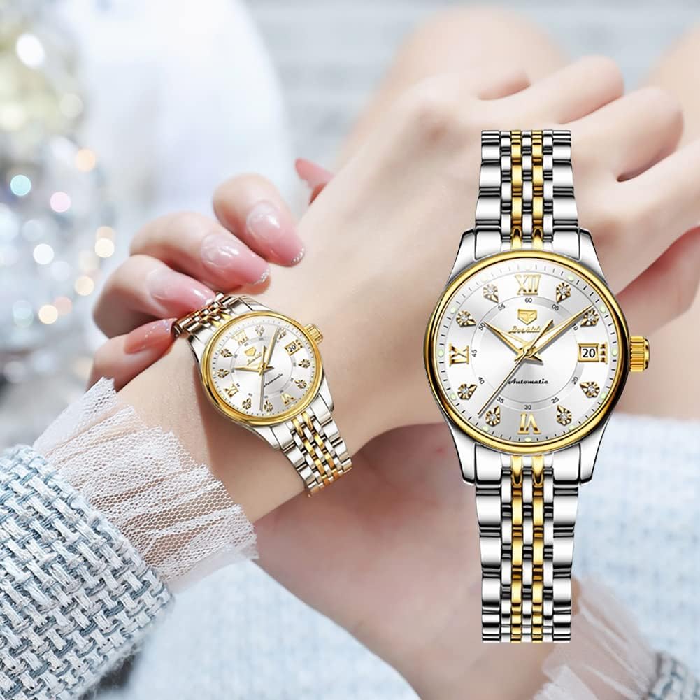 OLEVS Automatic Watches for Women Luxury Stainless Steel Gold and Silver Diamond Mechanical Dress Self Winding Date Waterproof Wrsit Watches for Ladies - Image 2